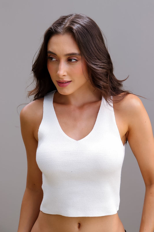 BLUSA DECOTE V MARA MAR - OFF-WHITE | REF: 1786